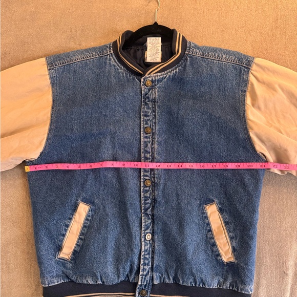 90s Vintage Denim Varsity Bomber Jacket - Picture 6 of 6